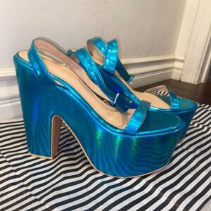 C DANCER IRIDESCENT BLUE PLATFORMS UNICORN RAINBOW MERMAID HEELS STRAPPY PLEASER